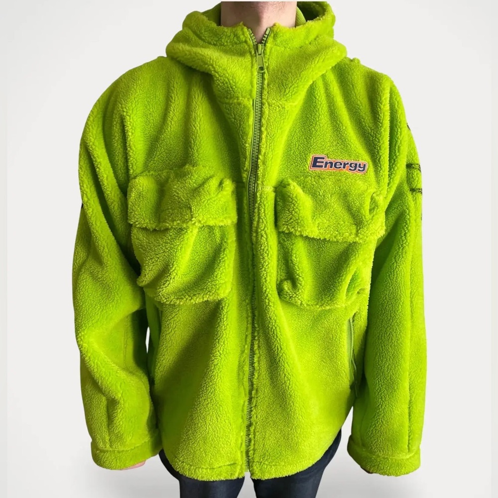 Bright Green Fleece Jacket with Hood